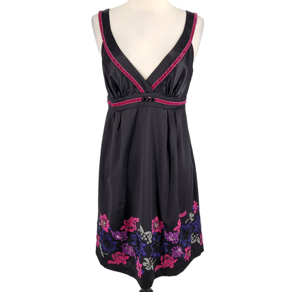 Vintage Guess Stretch Beaded Satin Mini Dress w Velvet Trim
